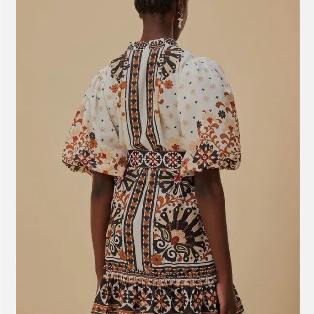 Farm Rio Flower Fan Tapestry Off-White Mini Dress